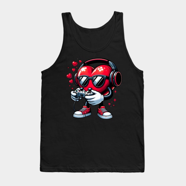 Funny Heart Gaming Valentines Day Men Women Boys Girl Gamer Tank Top by jadolomadolo